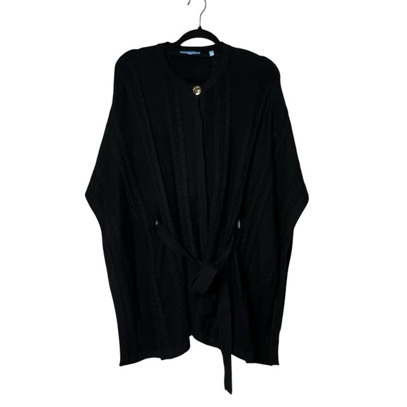Draper James Poncho Black Cable Knit Belted Cardigan Cape XS/Small Sweater NWOT - Picture 2 of 14
